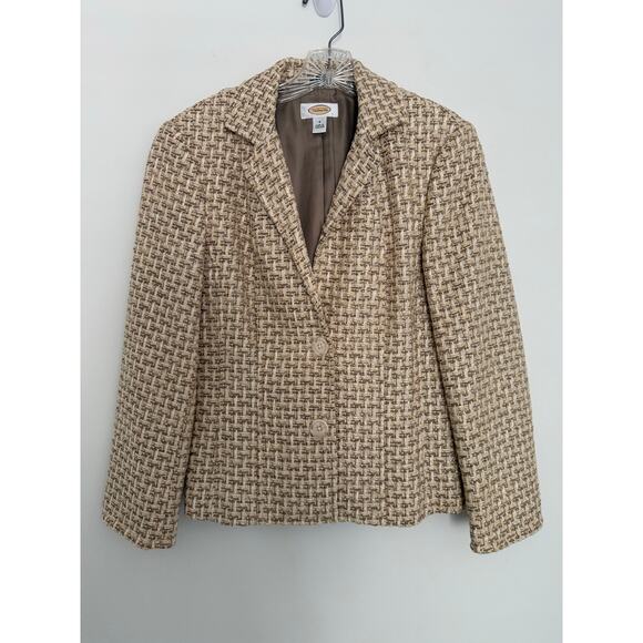 Talbots Tweed Blazer Jacket Italian Fabric Career‎ Office Beige Metallic Sz 4 - Picture 1 of 14